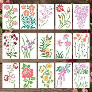 데이커 15PCS 꽃 스텐실, 야생화 잎 그림 재사용 가능한 PET 아트 드로잉 템플릿, 나무 벽 종이 캔버스 홈 데코용 DIY 공예 식물 스텐실