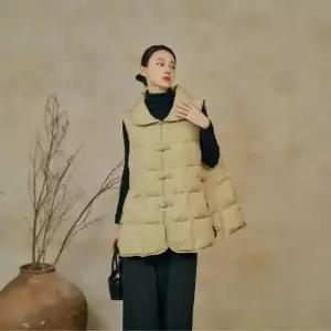 여자 하프 빈티지 데일룩 베스트 패딩 슬림 다운 조끼 터틀넥 싱글 톱 DAOL1