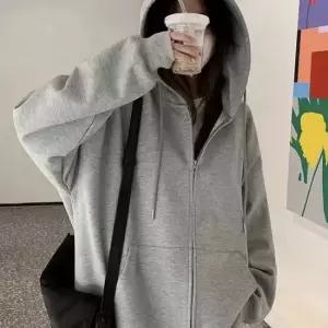 친절한탄씨 무채색 오버핏 상의 여성 무지 후드집업 루즈핏 10대학생후드집업 숏패딩후드패딩