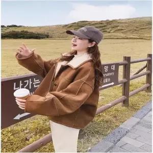 여자 데일룩 코트 모피 털가죽 일체형 양면 스웨이드 도톰 숏 상의 DAOL1