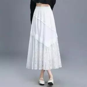 치마 여사친 데일룩 봄여름 프렌치 중기장 쉬폰 플리츠 A라인 언밸런스 레이스 DAOL2