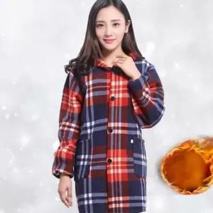 체크 여성 후드 코트 벨벳 여성 플리스 코트 간절기 하프