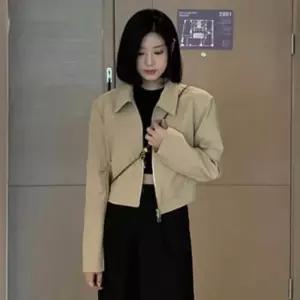 여성 카라 집업 블루종 점퍼 베이지 1P 크롭 자켓
