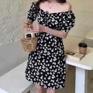 우아한 쉬폰 오프숄더 오피스룩 데일리 니트 미니 원피스 치마