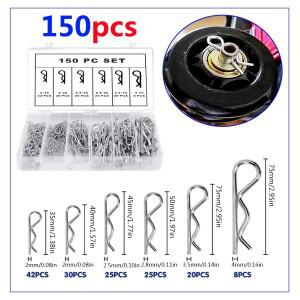 100/150개 코터핀 스프링 커넥터 2mm R-클립 스플린트 모음 아연 도금 핀 안전핀 세트