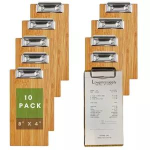 10팩 프리미엄 8인치 x 4인치 베이지 천연 목재 메뉴 홀더/카페용 클립 나무 보드 웨이트리스 체크 정리함
