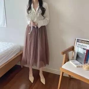 이중 쉬폰 망사 스커트 XzI38oNP