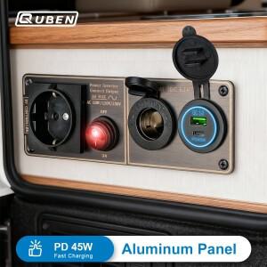 자동차 충전기 다기능 알루미늄 패널 인버터 AC 220V-250V EU 듀얼 포트 USB QC3.0 12V 24V RV 요트 여행