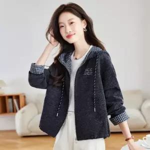 마요 캐주얼 가을 여성야구점퍼 체크 코트 후드 UNO3