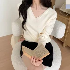 CAT 1093 여자 브이넥 심플 기본 니트 kgw54TnW
