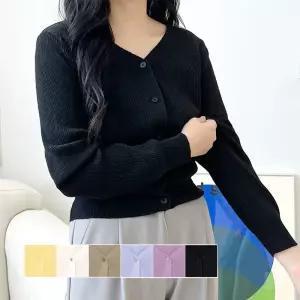 여자 데일리 편한 제너 브이넥 캐시 크롭 기본 가디건 YMv89OQi
