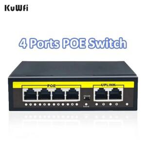 KuWFi IP 카메라 CCTV용 인젝터 스위처 4 포트 와이파이 스마트 호환 100Mbps 이더넷 RJ45 48V