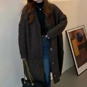 꽈배기 니트 롱가디건 여자 루즈핏 트렌디 데일리 KgH89qib