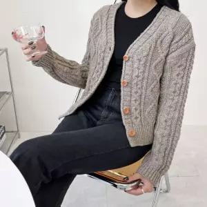 여성 브이 브라운 꽈배기데일리 5082 니트가디건 eJu27kpm