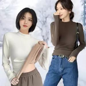 여자 티셔츠 스판티 두꺼운 기모 목폴라 슬림 융털 반목티 이너티
