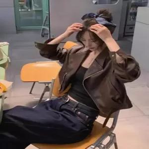 PU 재킷 슬림핏 숏 코트 봄가을 여자가죽자켓 칼라 옷 가죽 ible3