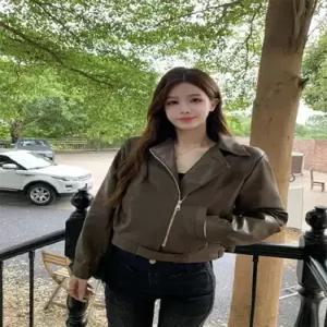 여자가죽자켓 숏 가죽 코트 봄가을 슬림핏 옷 칼라 PU 자켓 ible3