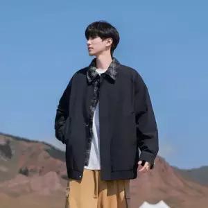 남성용 하프 캐주얼 봄 가을 체크 조추 양면 칼라 코트 자켓 MODU3