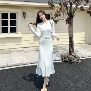 마르소 치마 니트 가을 오피스룩 여성니트스커트 브이넥 UNO3