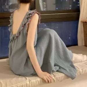 친절한탄씨 G126206_ 빅사이즈까지) 지지미 프릴 잠옷 원피스 나시원피스 롱원피스 프릴원피스