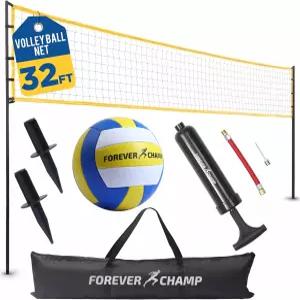 뒷마당 해변 홈을 위한 포에버 챔프 배구 네트 32x3 피트 레귤레이션 사이즈 8.5 인치 PU 캐리백 경계선