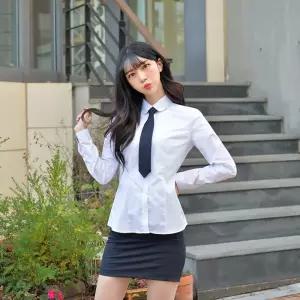 교복몰 프리미엄 여성 둥근카라 교복 셔츠 파랑체크 CKC59Yvv