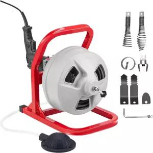 VEVOR 배수 청소기 50피트 x 5/16인치 228RPM 전기 드릴이 장착된 하수구 스네이크 오거 커터 6개가 수동