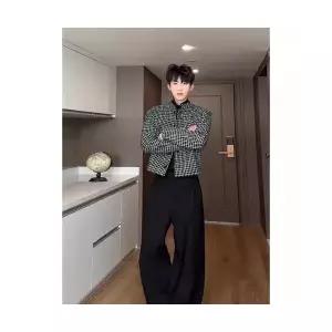 남성 캐주얼 정장 자켓 트위드 코트 봄가을 오버사이즈 패드 숏 하운드투스 체크 상의 MODU3