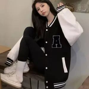 여성용 겨울 오버핏 기모 안감 야구 점퍼 바람막이 자켓 학생 캐주얼 Qnw66yuN