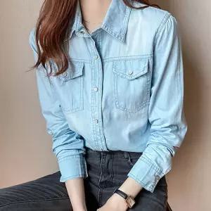 여성 데님셔츠 청남방 캐주얼 소프트 버튼 청남방 Sov29vBn