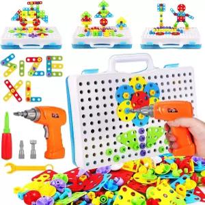 팔렌 교육용 장난감 빌딩 블록 244피스 전기 드라이버 DIY 4세 5세 6세 7세 8세 9세 10세 를 위한 건축