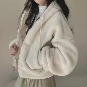 양털 퍼 세미크롭 후드집업 여성 겨울 아우터 lfe25aDF