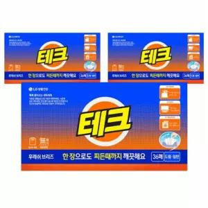 테크 간편 시트세제 후레쉬 브리즈, 36개입, 3개