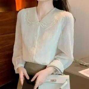 여성 오피스 출근룩 블라우스 레이스 정장 카라 봄가을