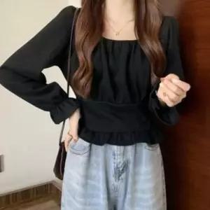 여성 쉬폰 출근룩 봄가을 스퀘어넥 블라우스 상견례 간절기