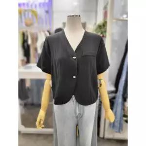 밸리걸 세이브존01 브이넥 린넨혼방 반팔 투버튼 숏 자켓 504740