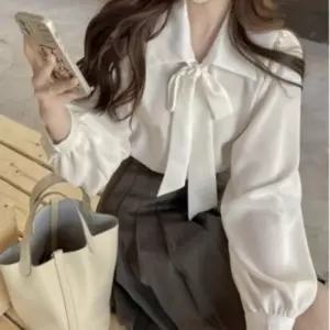 여성 오피스룩 페미닌 소프트 리본 봄가을 타이 블라우스