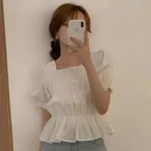 여성 크롭 여름 셔링 스퀘어넥 반팔 퍼프 블라우스