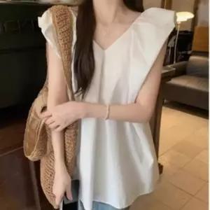 여성 정장 이너 화이트룩 블라우스 프릴 민소매 브이넥 여름