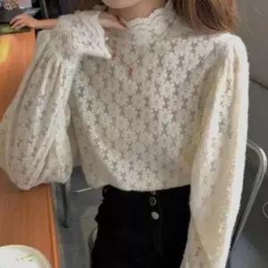 여성 시스루 하객룩 우아한 터틀넥 봄가을 페미닌 블라우스