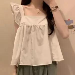 여성 스퀘어넥 청순 러블리 여자나시블라 프릴 여신핏 여성블라우스 블라우스 민소매