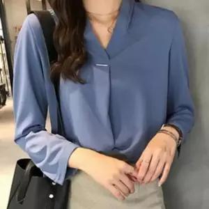 여성 브이넥 블라우스 여성셔츠 노카라 데일리 스타일 봄가을 기본데일리룩 셔츠 여성