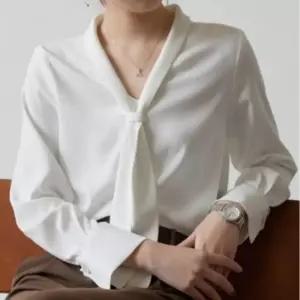 여성 봄가을 하객룩 셔츠 모던 페미닌 블라우스 타이