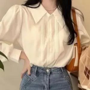 여성 클래식 긴팔 카라 정장셔츠 퍼프소매 블라우스 봄가을