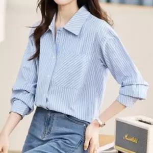여성 셔츠 봄가을 데일리룩 여성블라우스 빅카라 기본데일리룩 소라컬러 스트라이프