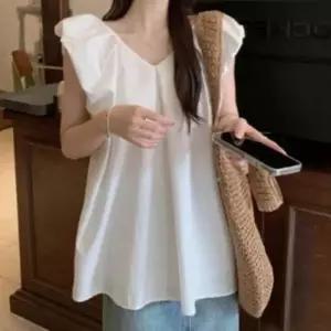 여성 슬림 나시 V넥 셔츠 시원한소재 민소매 여름 실루엣