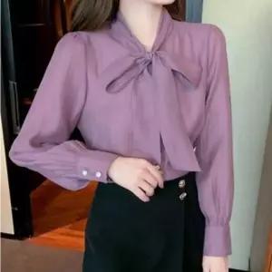여성 빅리본 와이셔츠 블라우스 봄가을 심플 쉬폰