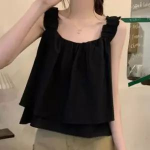 여성 캐주얼 시원한 여름 프릴 A라인 나시 크롭