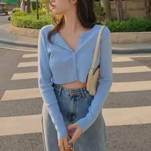 여자 주말 나들이 룩 데이트 코디 크롭 버튼 가디건 bok32XAq
