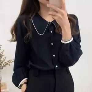 여성 셔츠 카라블라우스 데일리 블라우스 배색 상의 카라 배색블라우스 하객룩 캐주얼